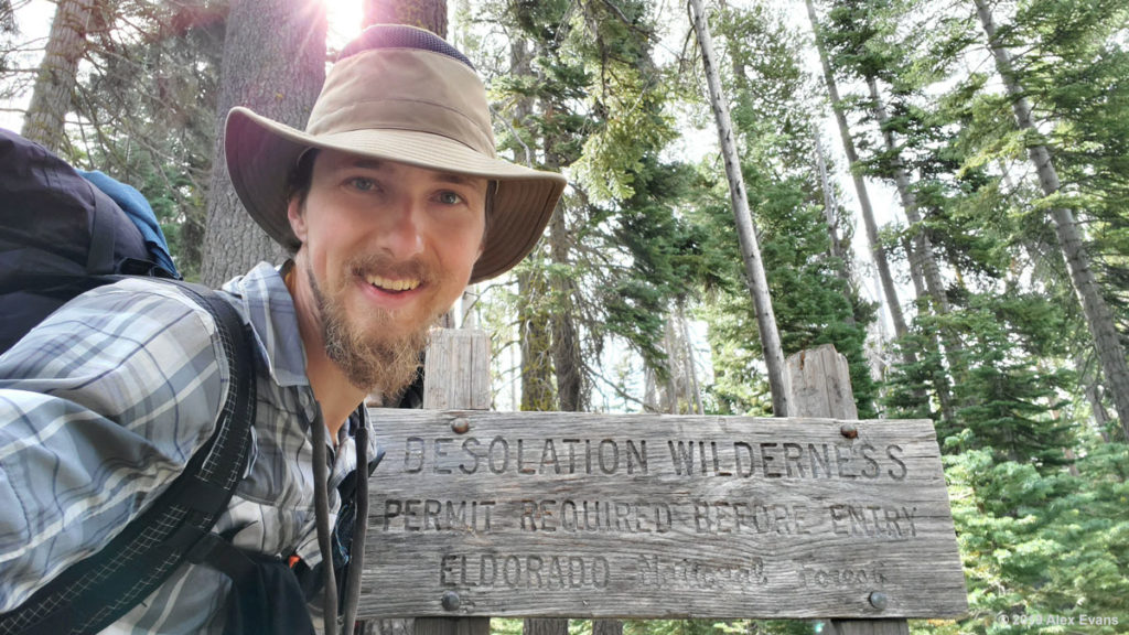 alex evans at desolation wilderness boundary on pct