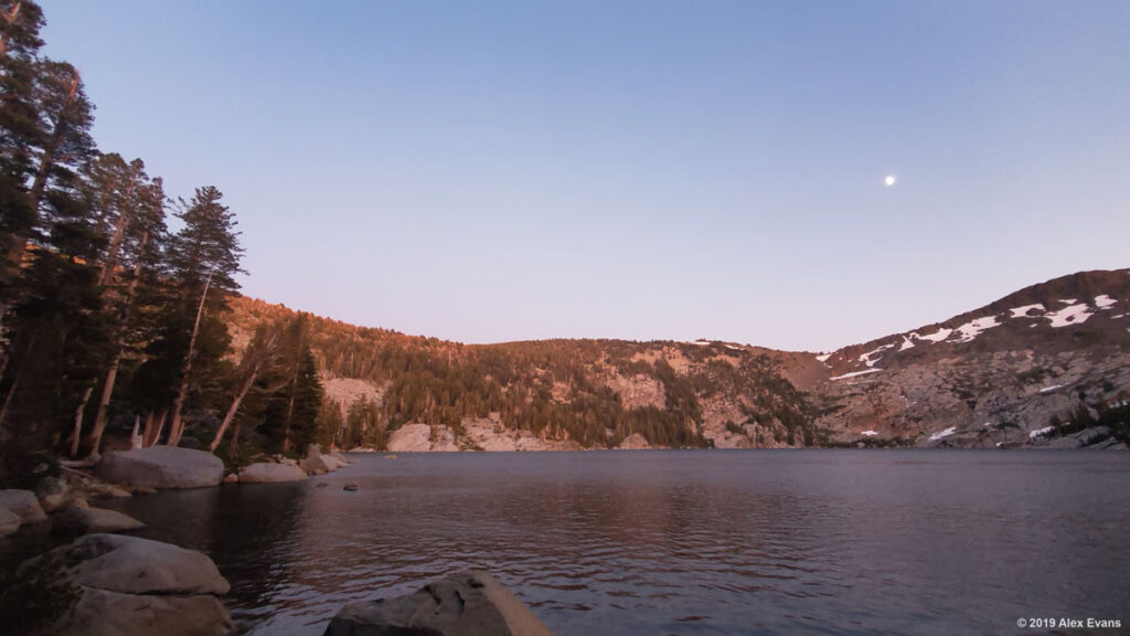 Moon over Dicks Lake in California